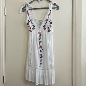 Y2K Embroidered Babydoll Dress Coquette Cottagecore Boho Tiered Size S Coastal